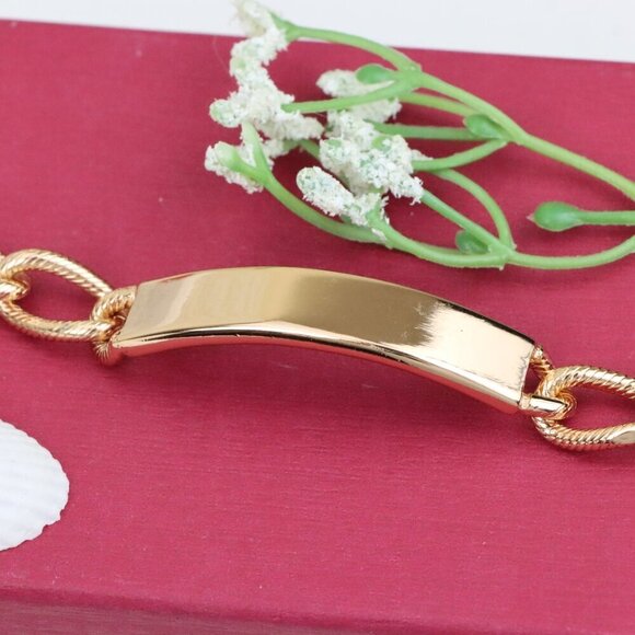 "Bold Link Rose Gold Bracelet with Sleek Polished Plate Accent, XPBL1079 - Picture 12 of 12